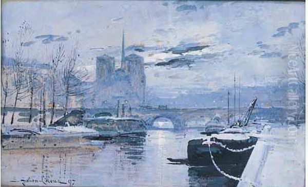 Paris Sous La Neige Oil Painting by Eugene Galien-Laloue