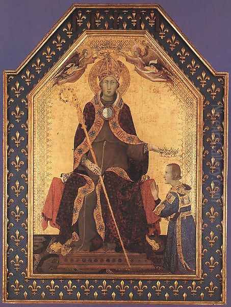 Altar of St Louis of Toulouse (without predella) Oil Painting by Simone Martini