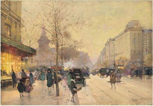 Les Grands Boulevards Oil Painting by Eugene Galien-Laloue