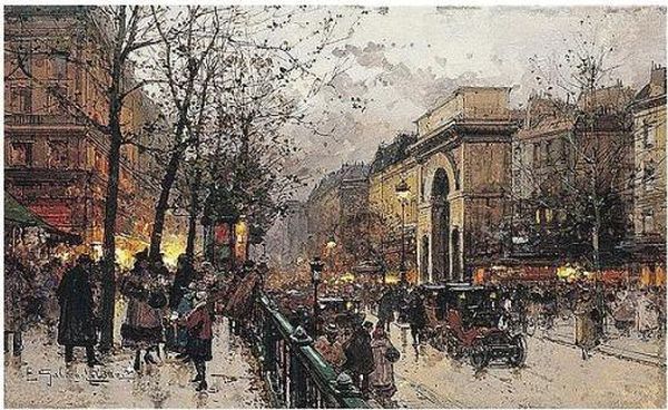 Les Grands Boulevards, Paris Oil Painting by Eugene Galien-Laloue