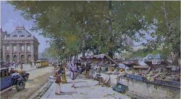 Paris, Les Quais De Seine Rive Gauche Avec L'institute Oil Painting by Eugene Galien-Laloue