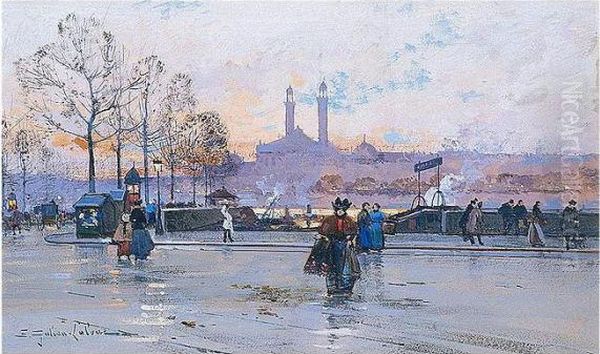 Paris, L'ancien Trocadero Oil Painting by Eugene Galien-Laloue