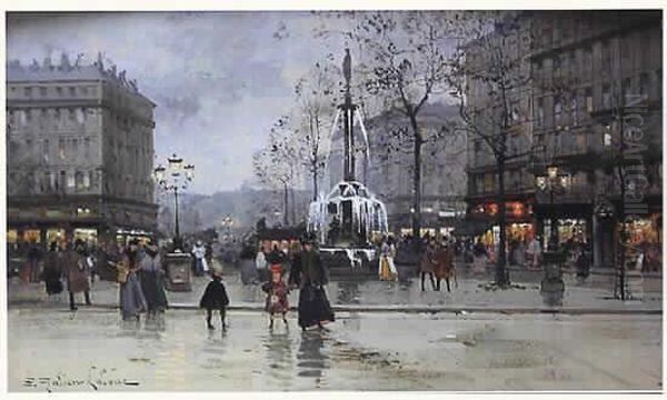 Gouache Signee En Bas A Gauche <la Place Du Theatre Francais>. Oil Painting by Eugene Galien-Laloue