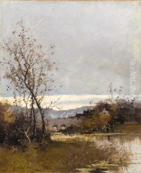 On The Riverbank Oil Painting by Eugene Galien-Laloue