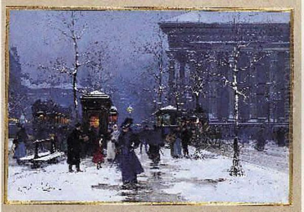 Paris : Place De La Madeleine Sous La Neige Oil Painting by Eugene Galien-Laloue