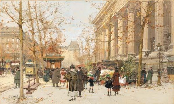 Marche Aux Fleurs Oil Painting by Eugene Galien-Laloue