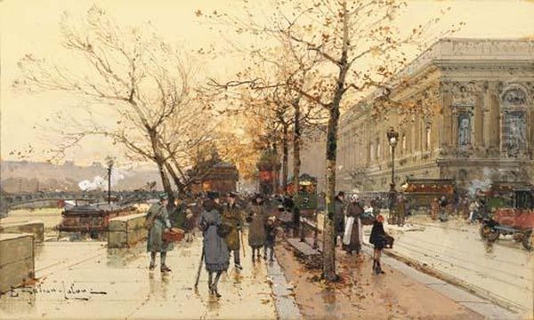 Les Quais De Paris Oil Painting by Eugene Galien-Laloue