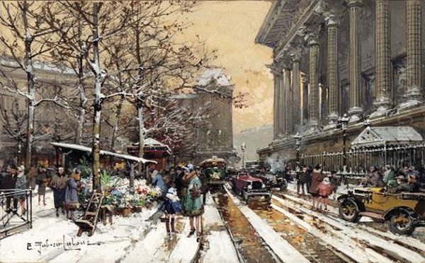 La Marche Aux Fleurs Oil Painting by Eugene Galien-Laloue