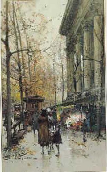 Paris, Le Marche Aux Fleurs A La Madeleine Oil Painting by Eugene Galien-Laloue