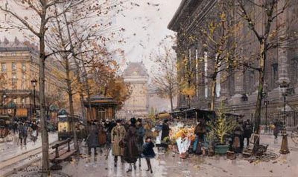 Place De La Madeleine, Paris Oil Painting by Eugene Galien-Laloue