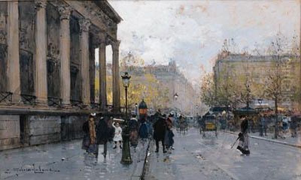 Place De La Madeleine, Paris Oil Painting by Eugene Galien-Laloue