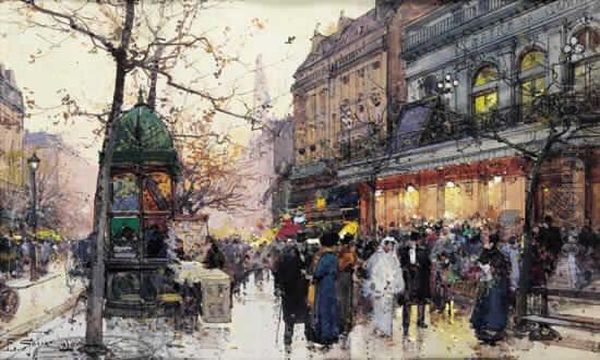 Les Grands Boulevards Oil Painting by Eugene Galien-Laloue