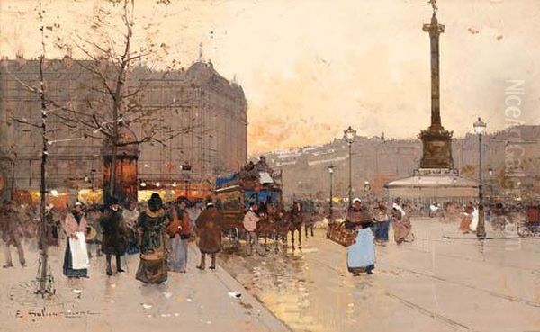 Place De La Concorde Oil Painting by Eugene Galien-Laloue