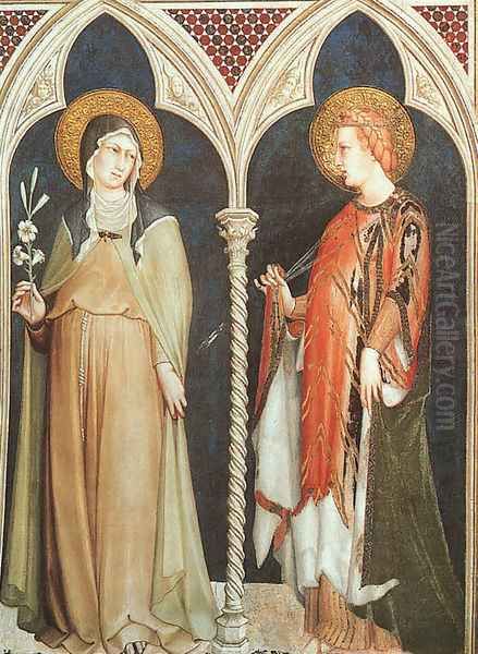 St. Clare and St. Elizabeth of Hungary 1321 Oil Painting by Simone Martini