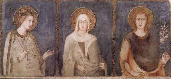 St Elisabeth, St Margaret and Henry of Hungary Oil Painting by Simone Martini