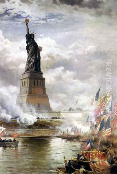 Unveiling the Statue of Liberty Oil Painting by Edward Moran