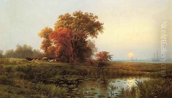 Sunset on the Marsh Oil Painting by Edward Moran