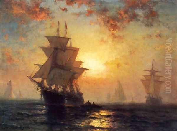 Ships at Night Oil Painting by Edward Moran