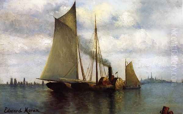 New York Harbor Oil Painting by Edward Moran