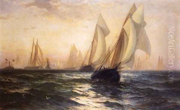 Ships in Harbor Oil Painting by Edward Moran