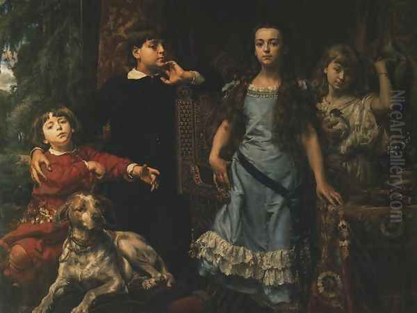 Artist's Children Oil Painting by Jan Matejko