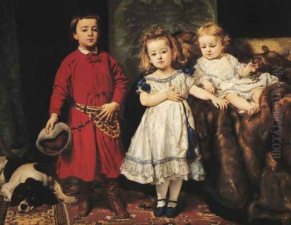 Portrait of Artist's Children Oil Painting by Jan Matejko