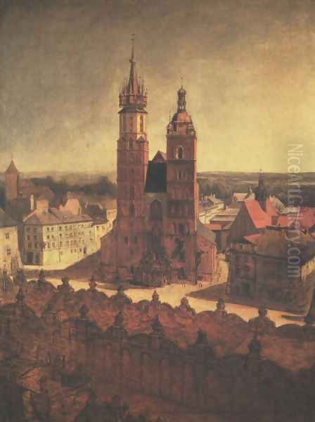 View of the St. Mary's Church from the Town Hall Tower in Cracow Oil Painting by Jan Matejko