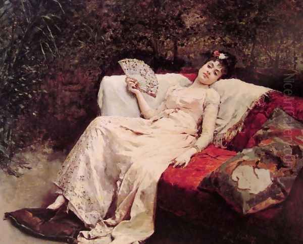 Reclining Lady Oil Painting by Raimundo de Madrazo y Garreta