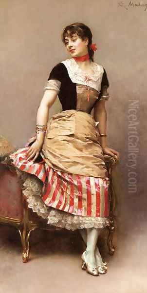 A Portrait of Aline Masson Leaning on a Sofa Oil Painting by Raimundo de Madrazo y Garreta