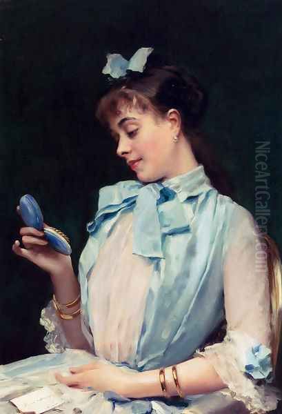 Portrait Of Aline Mason In Blue Oil Painting by Raimundo de Madrazo y Garreta