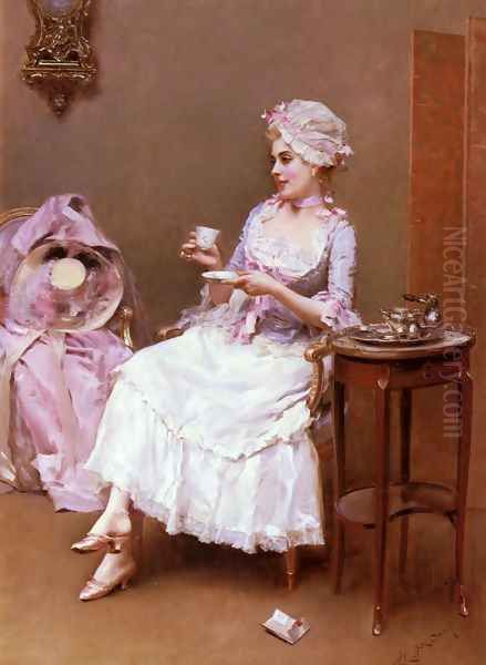 Hot Chocolate Oil Painting by Raimundo de Madrazo y Garreta