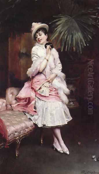 Lady With A Mask Oil Painting by Raimundo de Madrazo y Garreta