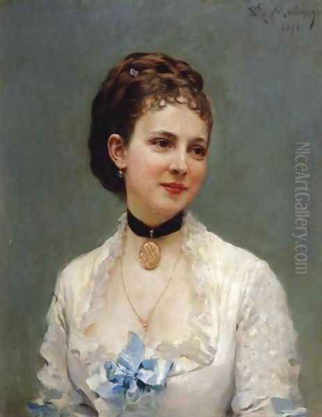 Young Lady with A Blue Ribbon (Joven con lazo azul) Oil Painting by Raimundo de Madrazo y Garreta