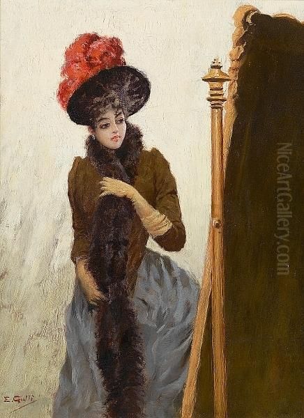 In Front Of The Swing Mirror Oil Painting by Emile Galle