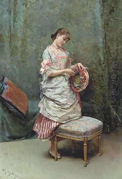 Aline holding a hat Oil Painting by Raimundo de Madrazo y Garreta