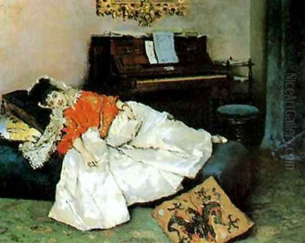 Reading Oil Painting by Raimundo de Madrazo y Garreta