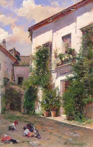 The courtyard of San Miguel in the Cathedral of Seville Oil Painting by Raimundo de Madrazo y Garreta