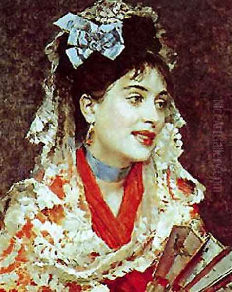 Portrait of Lady with fan Oil Painting by Raimundo de Madrazo y Garreta