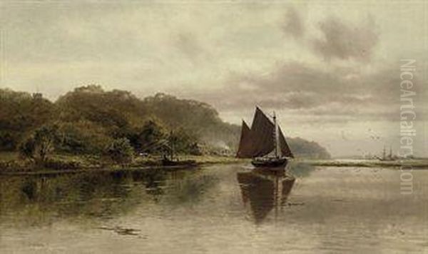 A Peaceful Day On The River Oil Painting by Robert Gallon