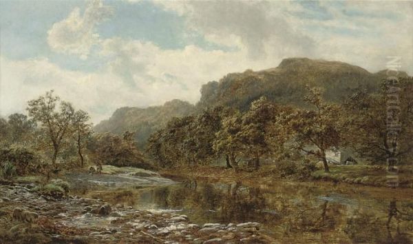 Landing A Catch On A Quiet Spot Of The River Oil Painting by Robert Gallon