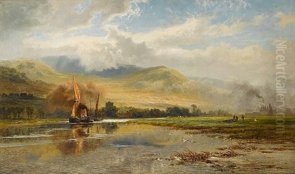 Cloud And Smoke - High Water On The Medway Oil Painting by Robert Gallon