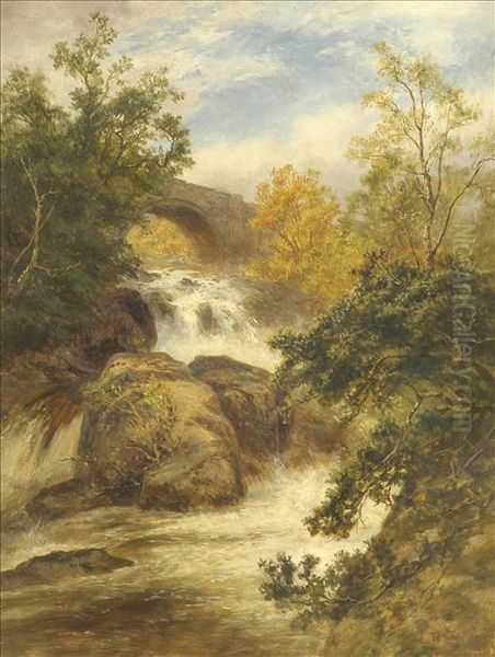 Cafyn Falls On Thellugwy, North Wales Oil Painting by Robert Gallon