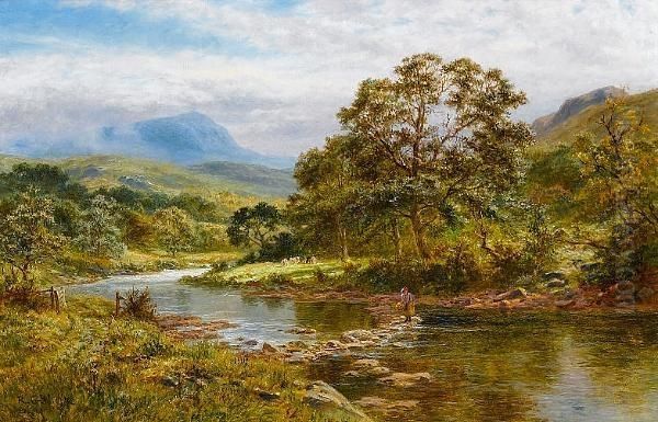 Stepping Stones, North Wales Oil Painting by Robert Gallon