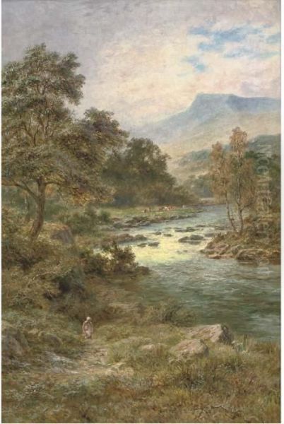 A Sunlit Bend Of The River Oil Painting by Robert Gallon