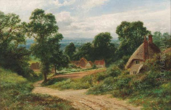 Cottages In An Extensive Landscape Oil Painting by Robert Gallon