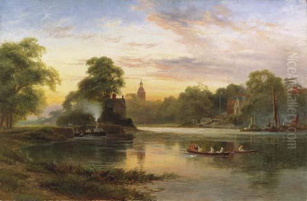 Sunbury Lock, Near Kempton Park, Surrey Oil Painting by Robert Gallon