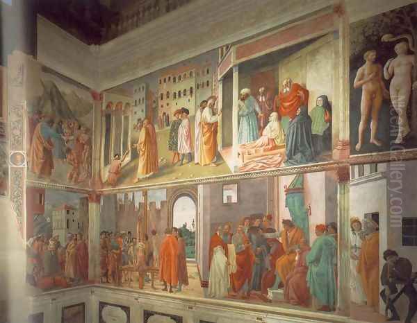 Frescoes in the Cappella Brancacci (right view) 1426-82 Oil Painting by Masaccio (Tommaso di Giovanni)