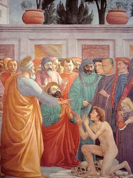 Raising the Son of Theophilus (Later finished by Filippino Lippi) Oil Painting by Masaccio (Tommaso di Giovanni)