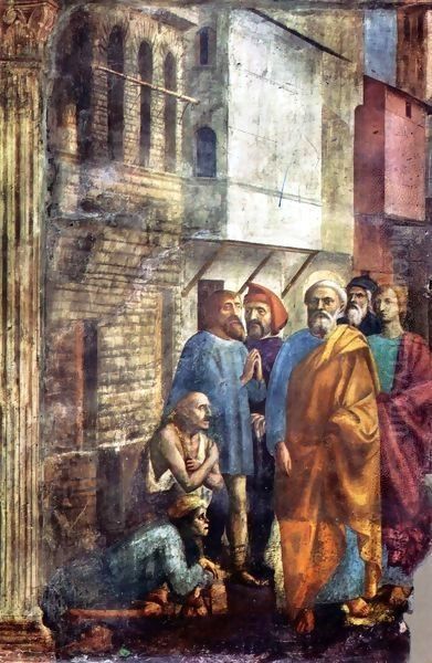 St Peter Healing the Sick with his Shadow 1426-27 Oil Painting by Masaccio (Tommaso di Giovanni)