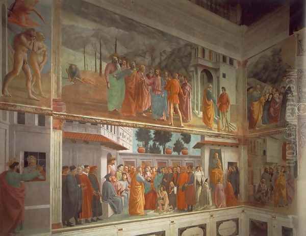 Frescoes in the Cappella Brancacci (left view) 1426-82 Oil Painting by Masaccio (Tommaso di Giovanni)